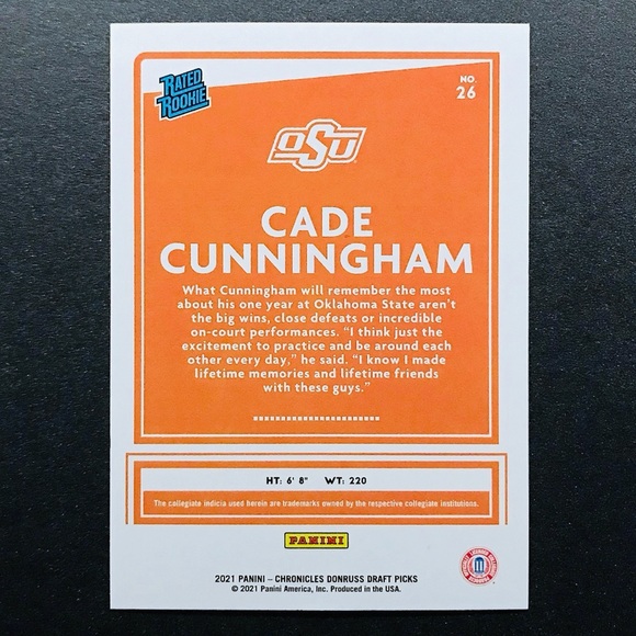 Cade Cunningham RC - 2021-22 Chronicles Draft Picks Donruss Rated Rookie #26 - Picture 2 of 2